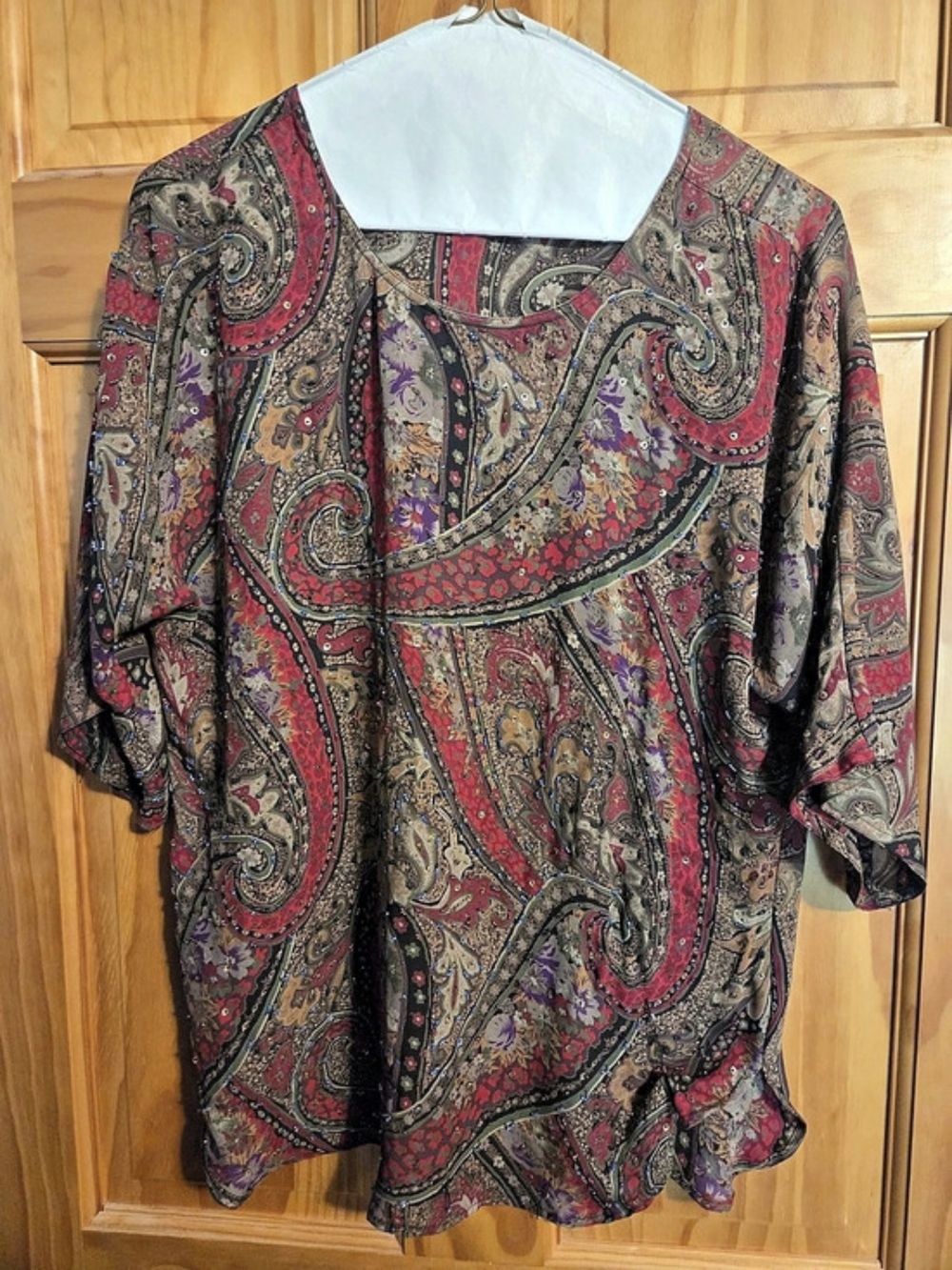 Jerri Sherman Silk Paisley Beaded Blouse Multicolor
